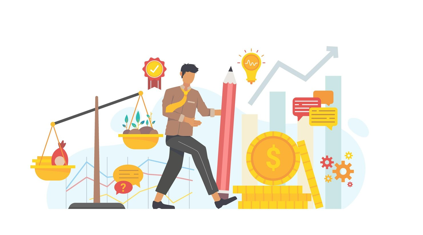 graphic of a man going through financial decisions